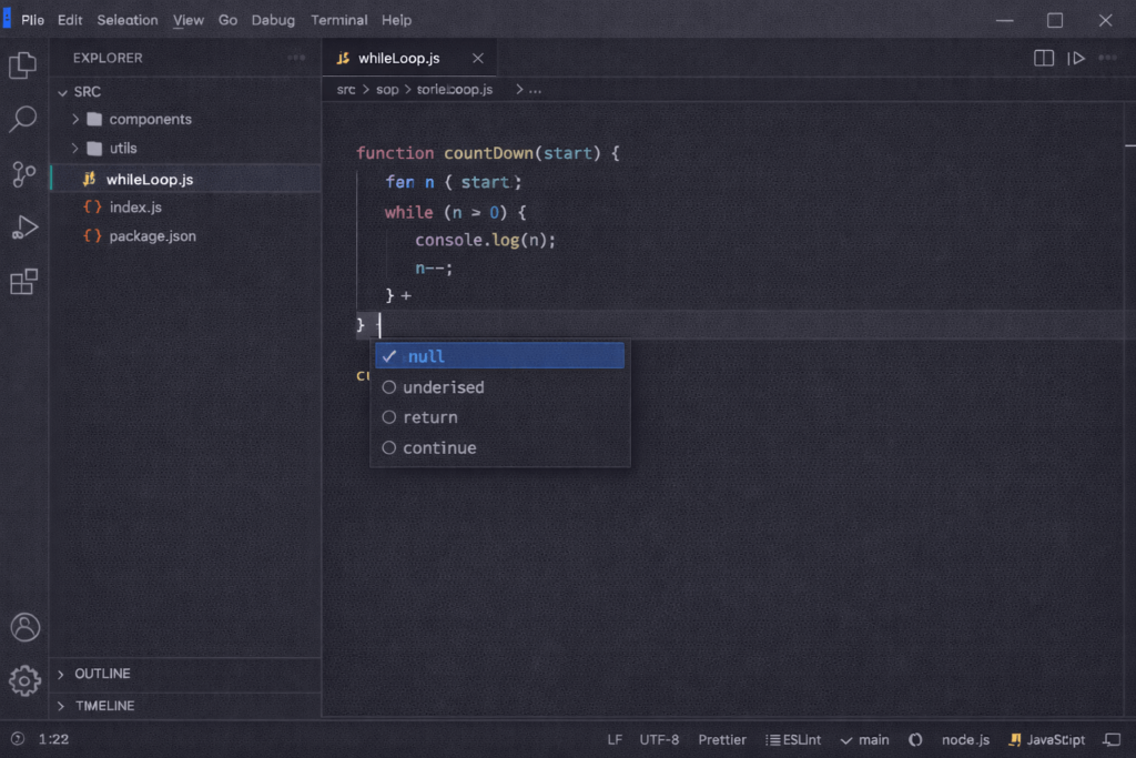 whileループと非同期処理の連携：イベントループの理解（VSCODE画面）