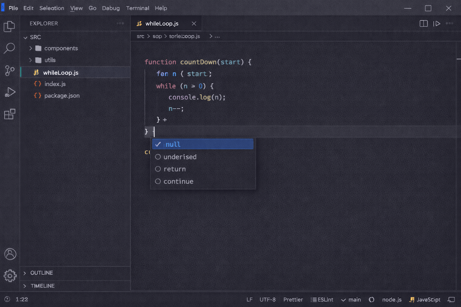 whileループと非同期処理の連携：イベントループの理解（VSCODE画面）