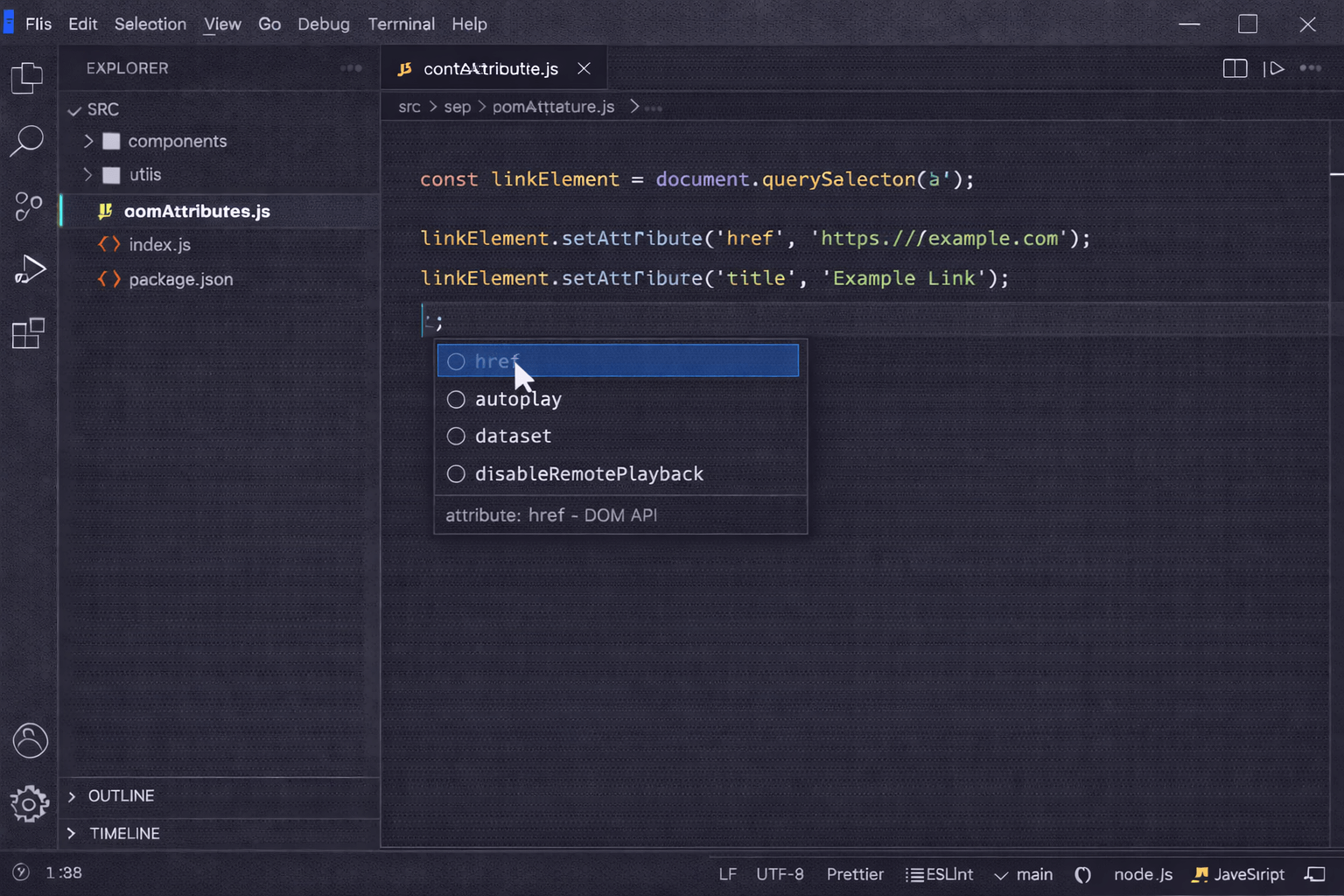クラス、ID、汎用属性の管理のVSCODE画面