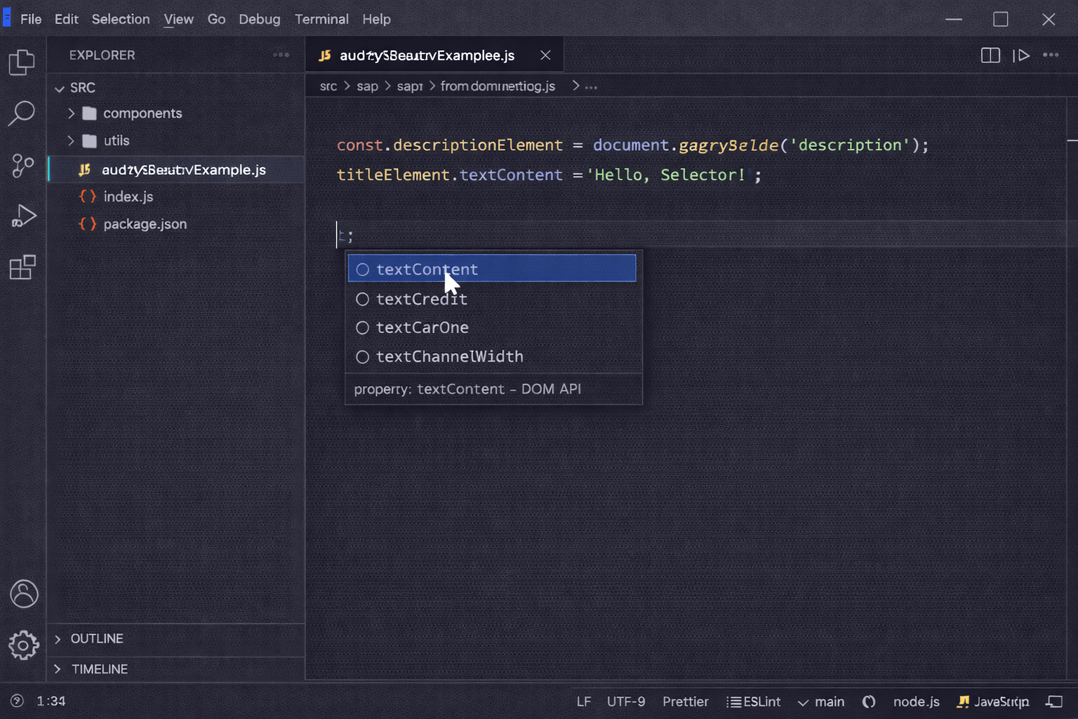 HTML要素の取得（セレクター編）のVSCODE画面