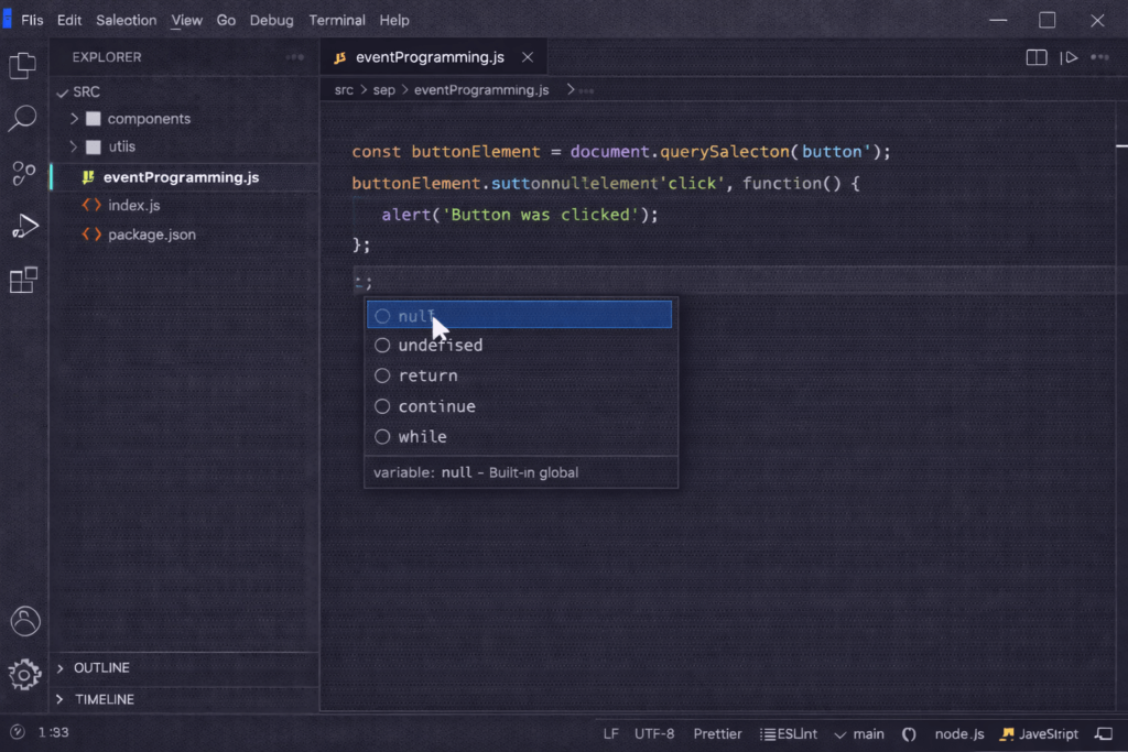 イベント駆動型プログラミング（Event-Driven Programming）のVSCODE画面