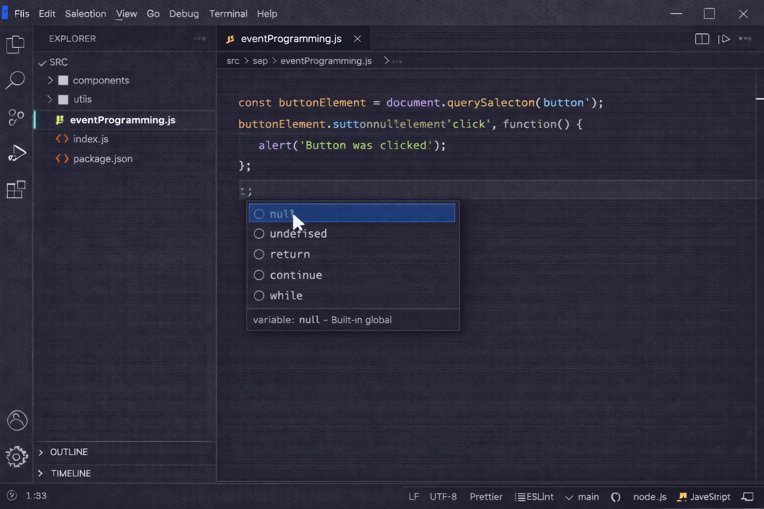 イベント駆動型プログラミング（Event-Driven Programming）のVSCODE画面