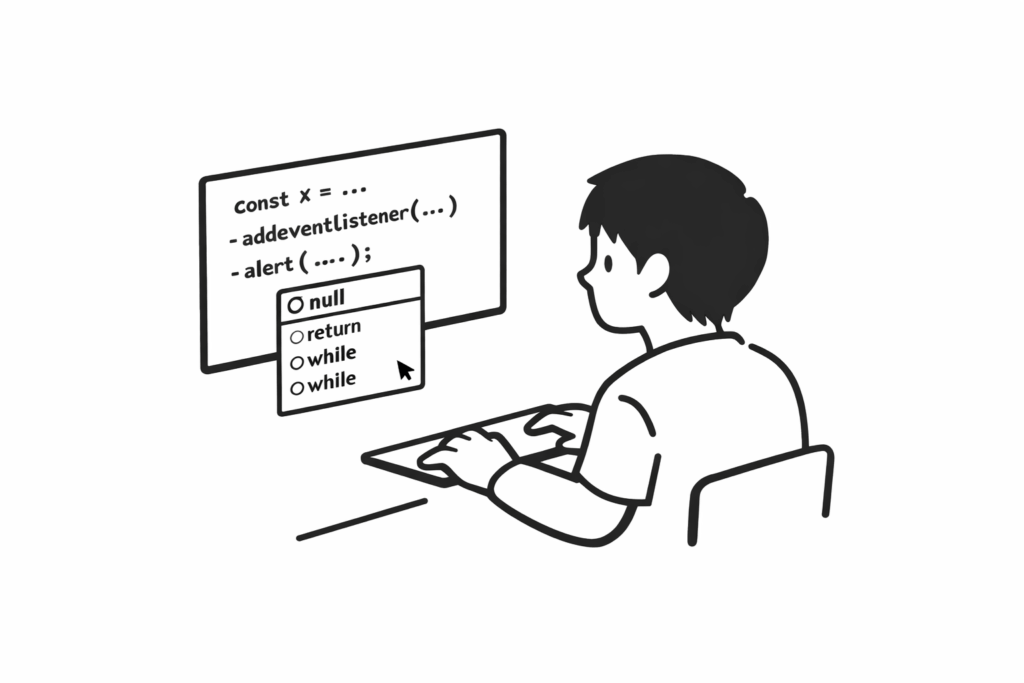 addEventListenerを使ったクリックイベントの実装している男性