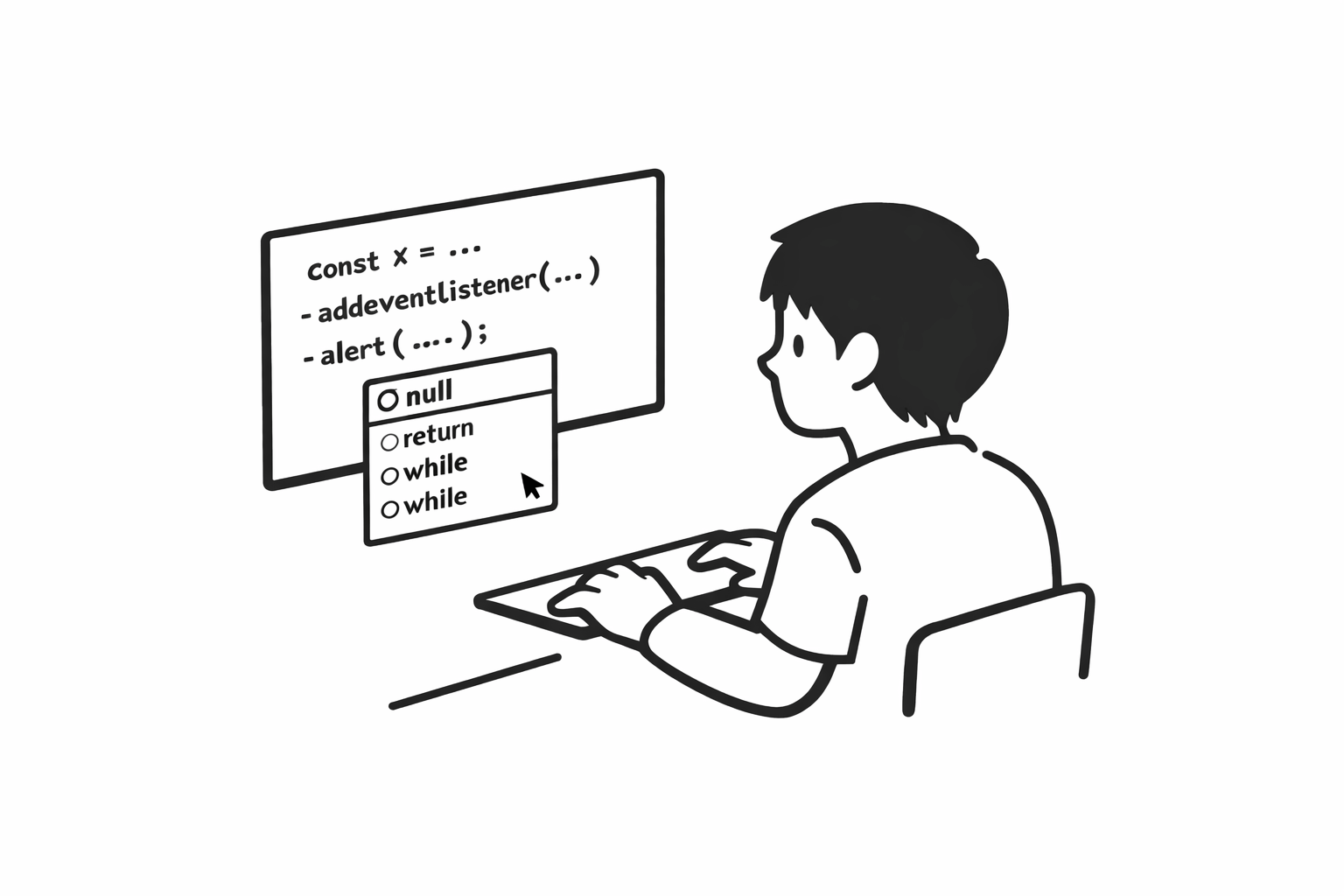 addEventListenerを使ったクリックイベントの実装している男性