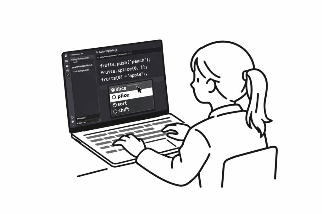 配列の基本：複数のデータをまとめて扱う方法配列の基本：複数のデータをまとめて扱う方法のVSCODE画面