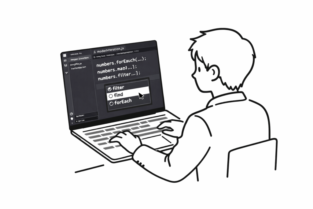 モダンな反復処理：forEach, map, filterの活用のVSCODE画面
