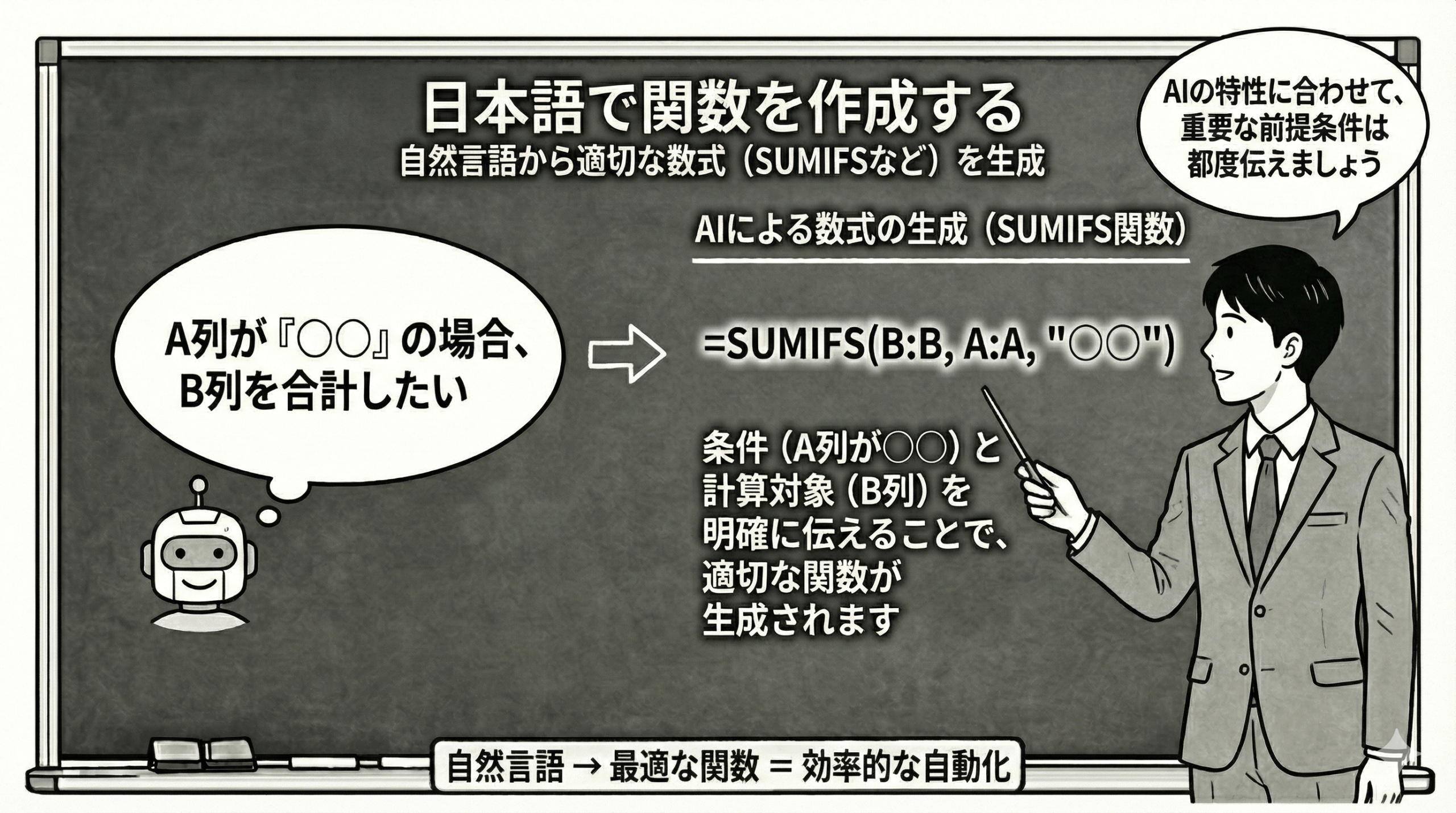 日本語で関数を作成する技術を説明している男性