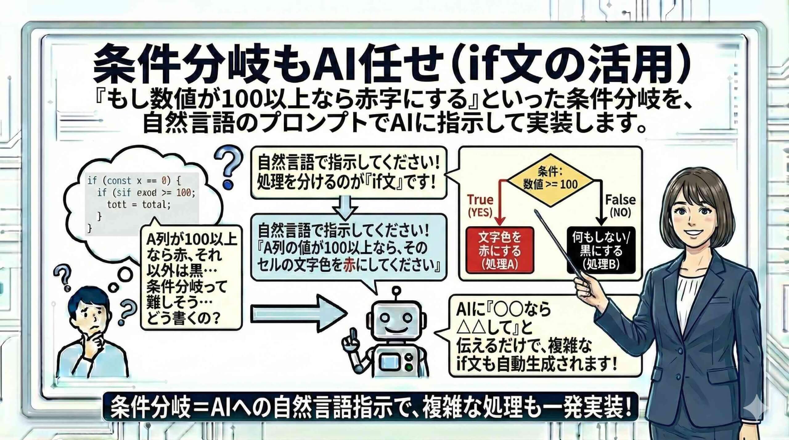 条件分岐もAI任せ（if文の活用）を開設している女性