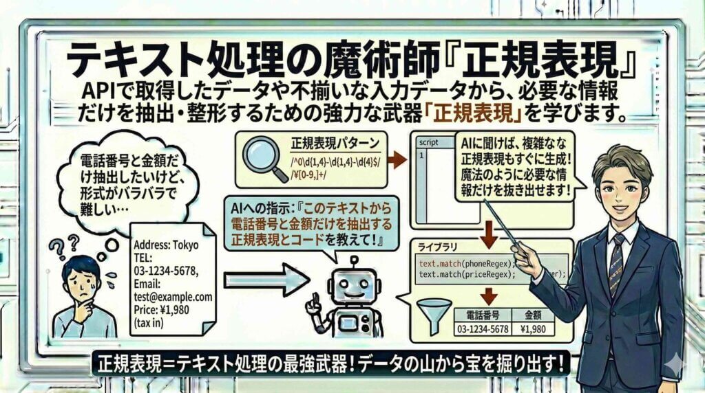 テキスト処理の魔術師『正規表現』を説明している男性